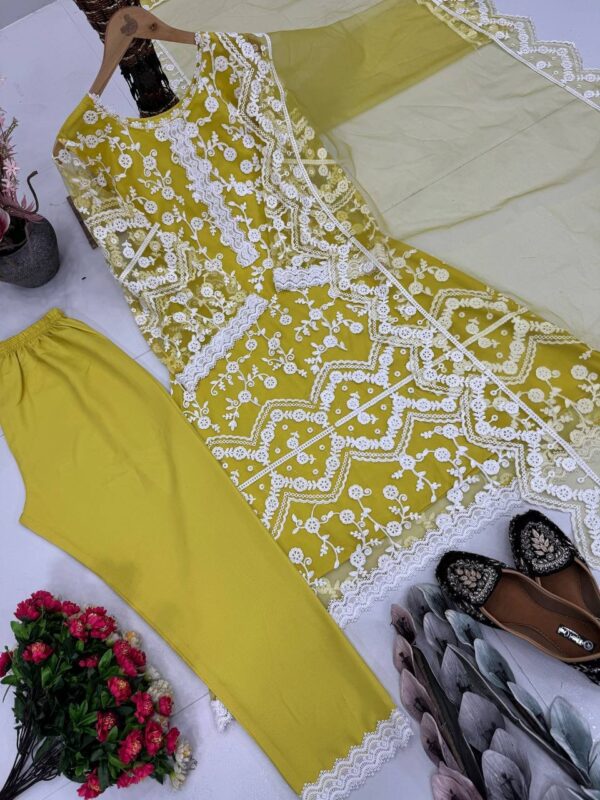 Soft Net Chine Work With Zipyo Less Fancy Top-pent Dupatta Set - Image 3