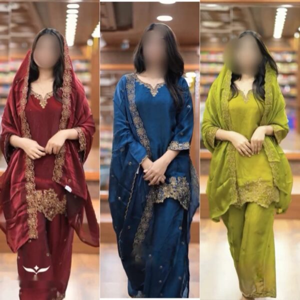 jimmy choo Silk And Heavy Embroidery Sequence Work Top-Bottom And Dupatta Set