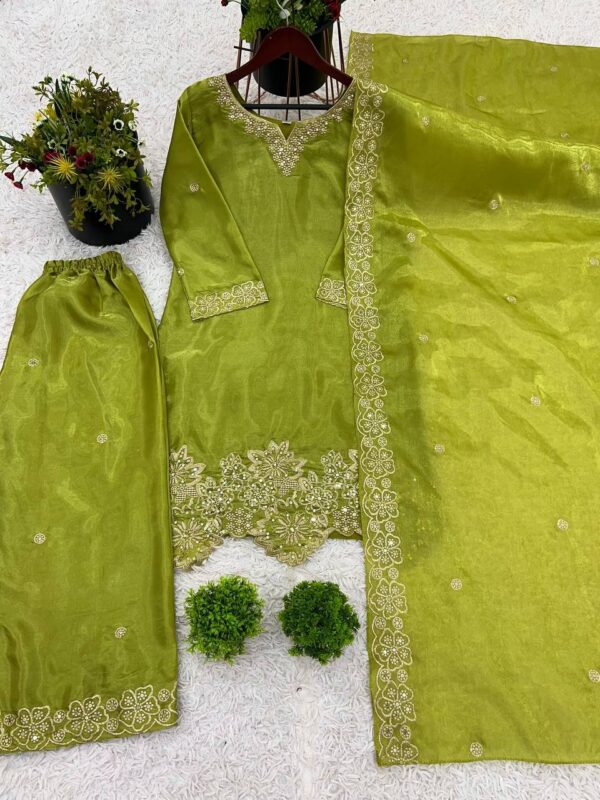 jimmy choo Silk And Heavy Embroidery Sequence Work Top-Bottom And Dupatta Set - Image 3