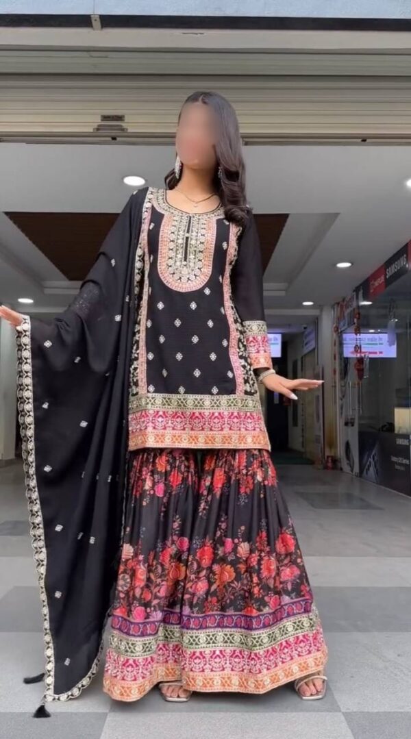 Heavy Faux Georgette With Embroidery Plazzo & Dupatte Set - Image 2