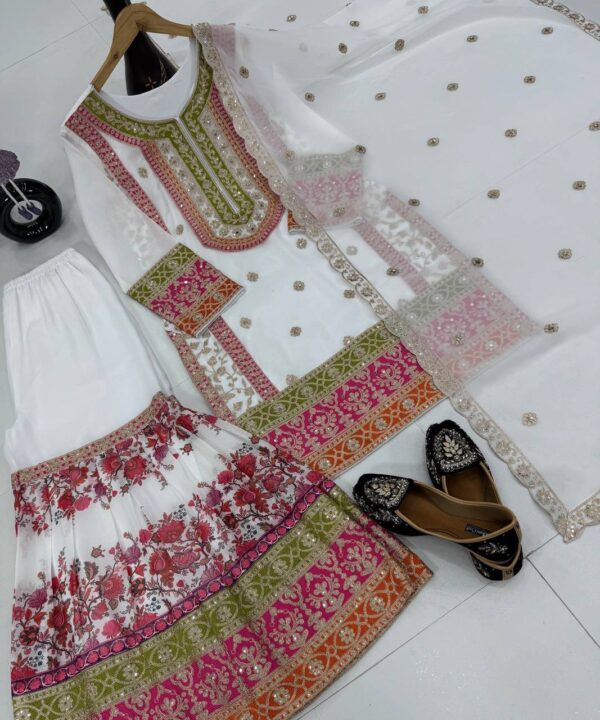 Heavy Faux Georgette With Embroidery Plazzo & Dupatte Set - Image 4