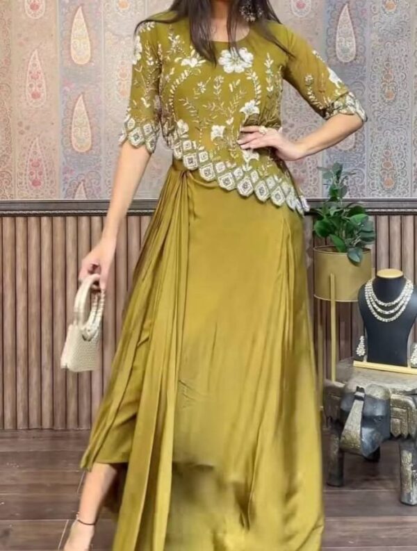 Indo-western Draped Side Plated Dhoti With Fancy Up And Down Top