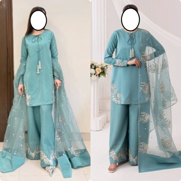 Natural Crepe Top & Palazzo With Dupatta set