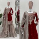 Suit on Faux Georgette febric with Inner and Coding & Sequnce work with Pearl work and Sharara