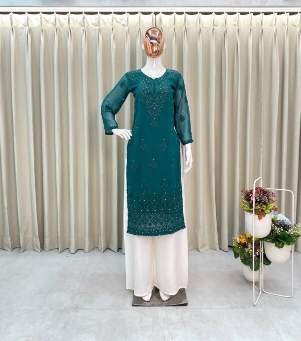 SUMMER  TOP WITH COTTON THREAD EMBROIDERED WORK AND  PLAZO - Image 2