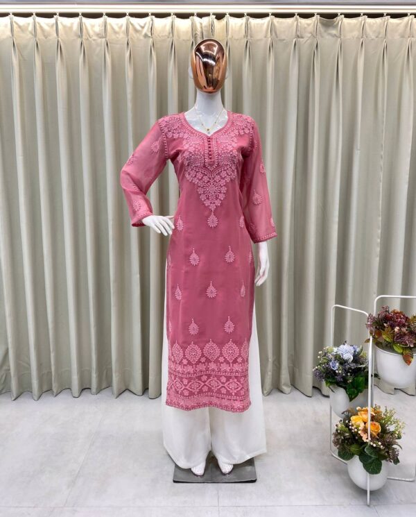 SUMMER  TOP WITH COTTON THREAD EMBROIDERED WORK AND  PLAZO - Image 3