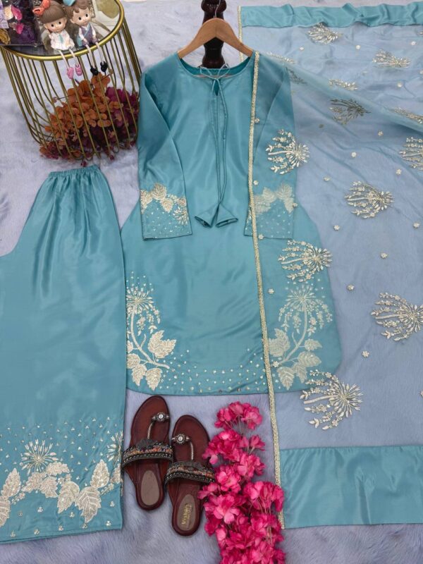 Natural Crepe Top & Palazzo With Dupatta set - Image 3